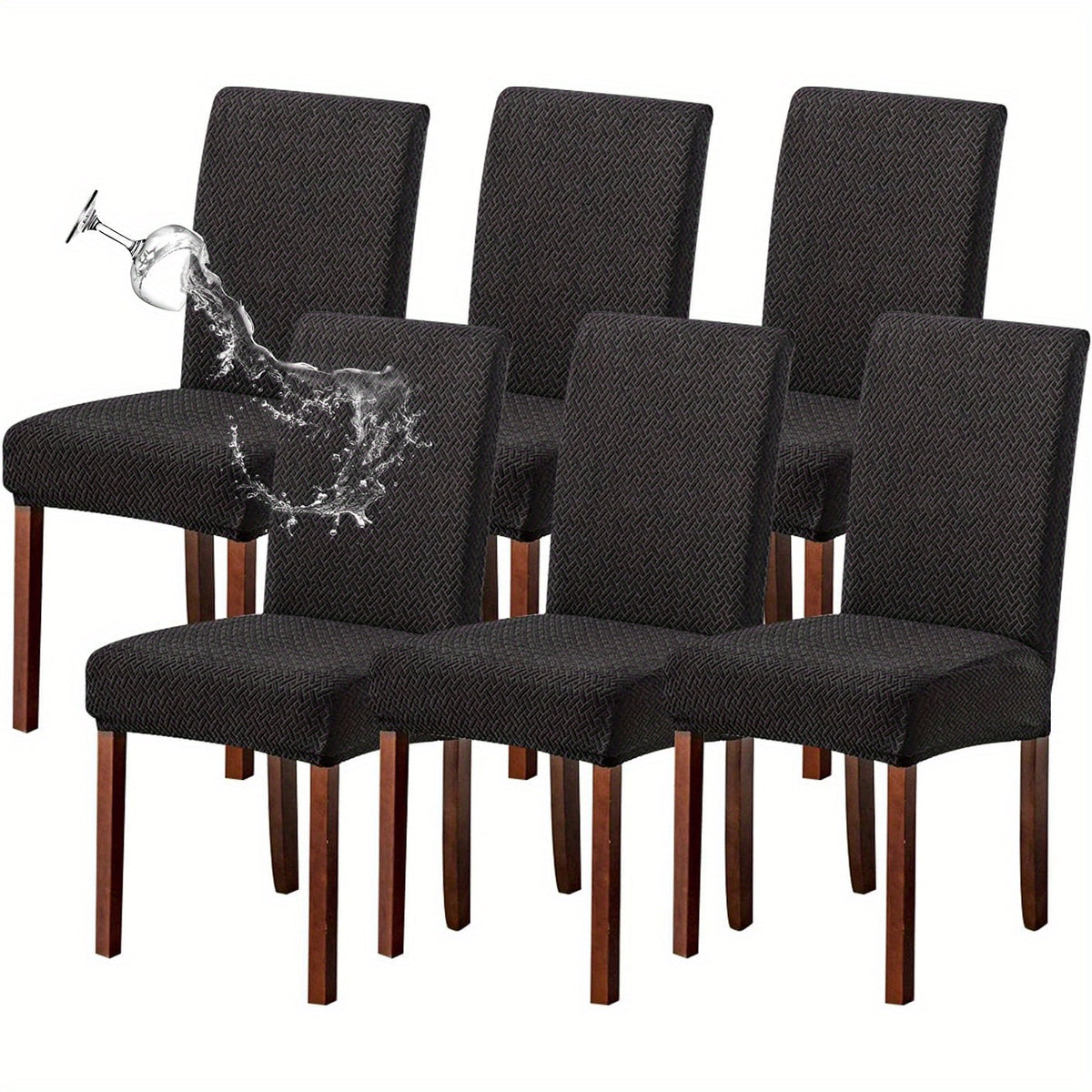 Chair Covers for Dining Room Set of 4 & 6 - Stretch Polar Fleece Jacquard Slipcovers with Elastic Band, Machine Washable Removable Seat Covers for Kitchen Dining Chairs, Multiple Colors