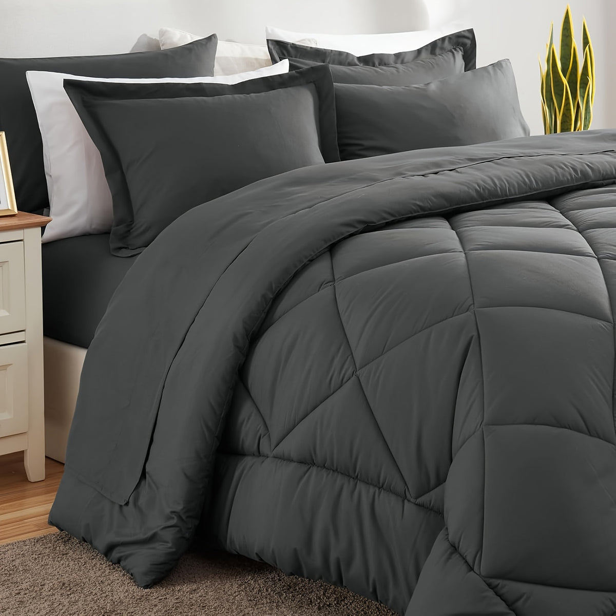 Comforter Set Quilted Bedding All Seasons – Warm Soft Breathable Fluffy Fill Duvet with Pillowcases, Twin XL Full Queen King Cal King, Multiple Colors