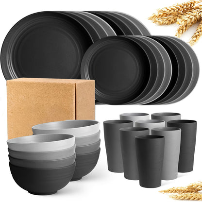 Wheat Straw Dinnerware Set Unbreakable Multicolor – 4 / 16 / 32 Piece Lightweight Dish Set with Dinner Plate, Dessert Plate, Bowl & Cup | Dishwasher Safe, Perfect for Camping, Everyday Use & Gifts | Home Viaco