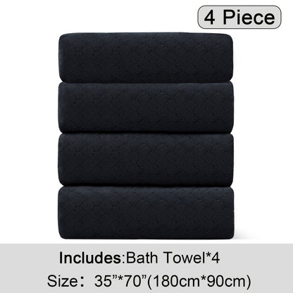 Diamond Weave Bath Towel Set 4 Piece Oversized Ultra Soft Quick-Dry Microfiber Towels Highly Absorbent Hotel Quality Bathroom Towels 10 Colors for Home Gym Spa – Luxury Bath Towel Set