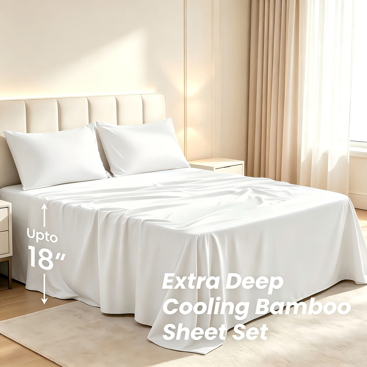 2200TC Bamboo Fiber Bed Sheets Ultra Thick - 18 Inch Deep Pocket, Cooling Breathable Soft Bedding Set, Shrink & Fade Resistant, All Season, Machine Washable, Twin Full Queen King - 14 Colors