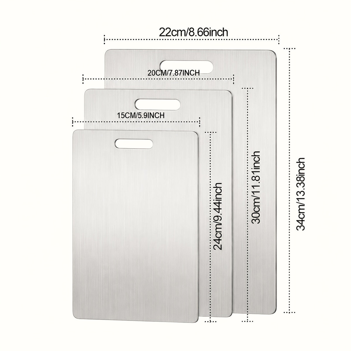 Stainless Steel Cutting Board Set of 3 - Rust-Resistant BPA-Free Dishwasher Safe Kitchen Prep Boards, Antibacterial Metal Chopping Board Set Small Medium Large for Meat Vegetables Fruits
