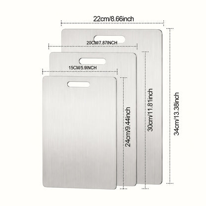 Stainless Steel Cutting Board Set of 3 - Rust-Resistant BPA-Free Dishwasher Safe Kitchen Prep Boards, Antibacterial Metal Chopping Board Set Small Medium Large for Meat Vegetables Fruits