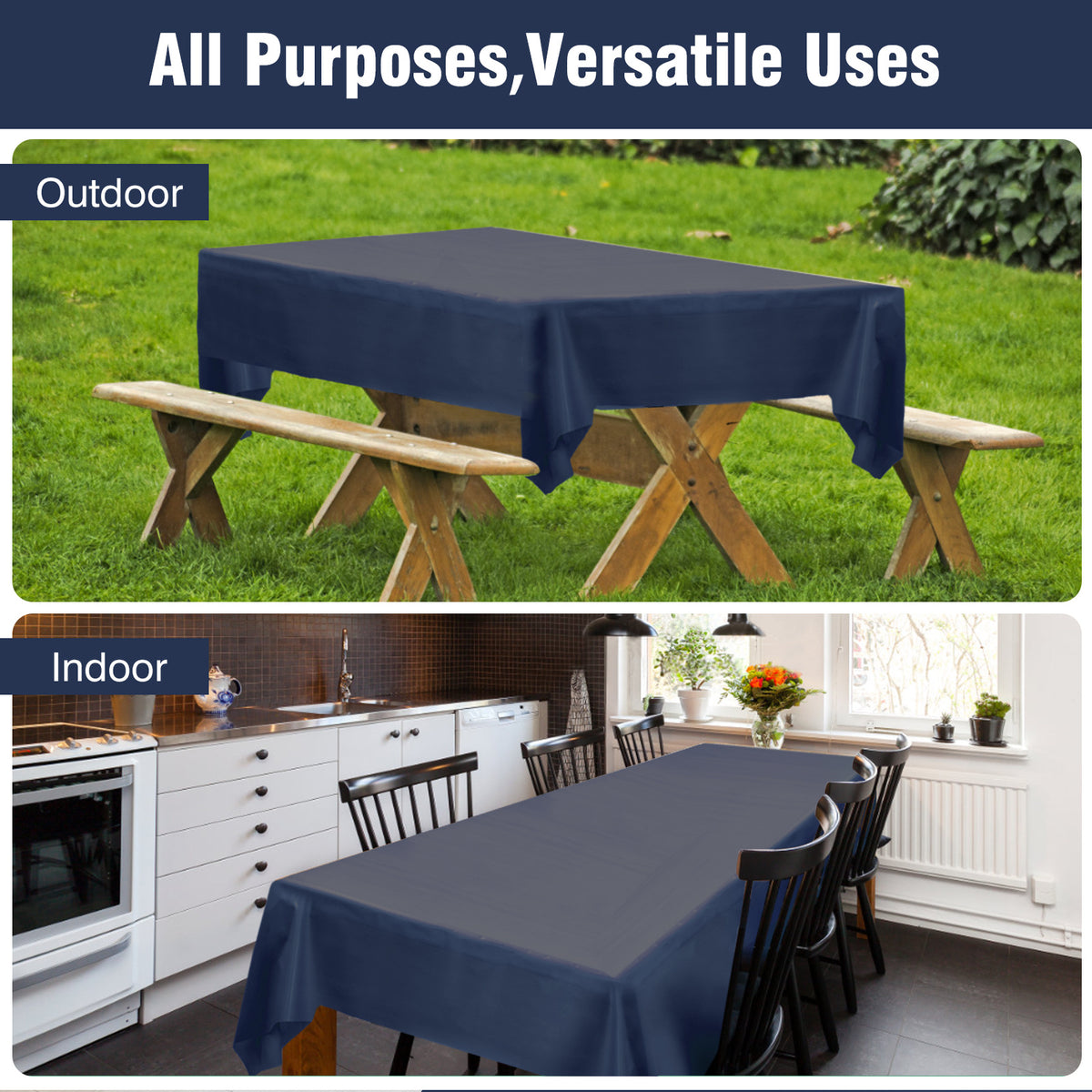 Disposable Plastic Tablecloth 12-Pack – Heavy Duty Table Cover for Parties, 84" Round & 54"x108" Rectangle, 22 Colors for Kitchen Dining Outdoor Events