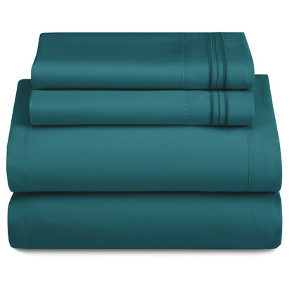 Soft Microfiber Bed Sheet Set 4-Piece 1800 Series 16 Inch Deep Pocket Hotel Luxury Cooling Sheets with Embroidered Pillowcases, Fade & Shrink Resistant, Twin to Cal King, 20 Colors