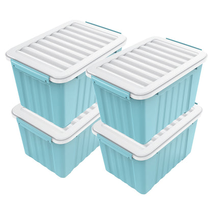 Storage Bins with Lids and Wheels Stackable 72Qt 97Qt Heavy Duty 220LB Capacity 4 6 Pack Plastic Storage Boxes for Home Garage Basement Clear Blue Black