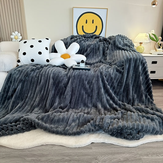 Faux Rabbit Fur Fleece Blanket Ultra-Soft 3D Double-Sided Throw – All-Season Plush Blanket for Bed, Couch & Travel, Multi-Color in 4 Sizes: White, Pink, Gray, Khaki, Purple & More