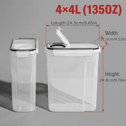 Pour Spout Food Storage Containers 4 Pack Extra Large 4L/135oz – BPA-Free Airtight Pantry Canisters for Cereal Flour Rice Nuts Grains, Includes Free Labels & Marker Pen, Kitchen Pantry Organization