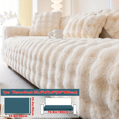 Faux Rabbit Plush Sofa Cover Winter Warm Thickened Anti-Slip Furniture Protector – Soft Pet-Friendly Couch Cover for Living Room Bedroom Office, 4 Colors