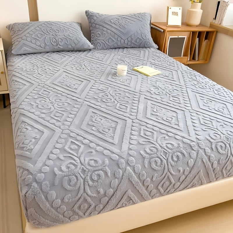 Velvet Mattress Cover Bed Protector Thickened Warm Fitted Mattress Pad European Style Taff Velvet Bed Cover Twin Full Queen King California King Fall Winter Bedroom