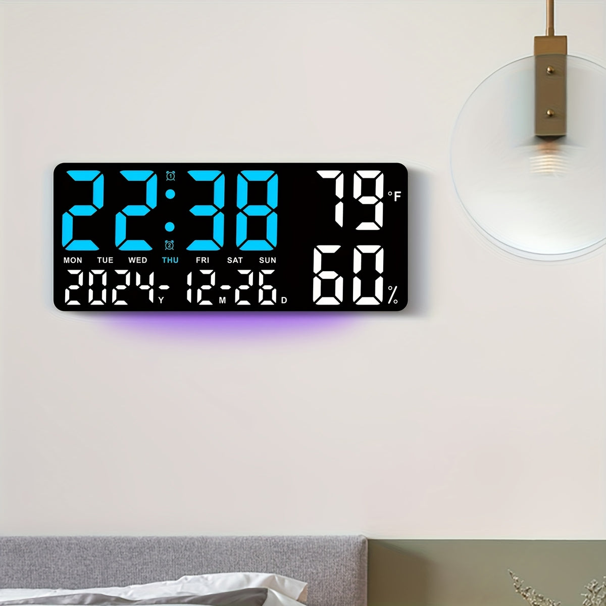 Large Screen LED Alarm Clock with Temperature Humidity Display – 15 Inch Luminous Digital Clock, Week Timer Remote Control, Auto-Dimming, for Bedroom Living Room Office Seniors