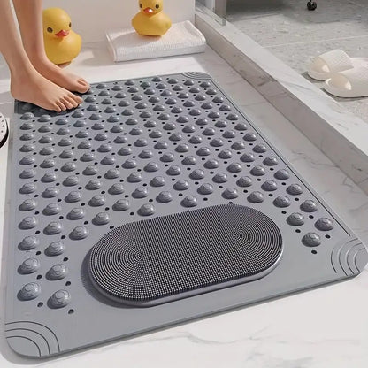 PVC Shower Mat with Massage Buttons & Polka Dot Pattern – Non-Slip Rectangular Bath Safety Mat, 0.35 Inch Thick Durable PVC, Anti-Slip Bathroom Rug for Wet Areas, 4 Colors: Blue Pink Gray Green