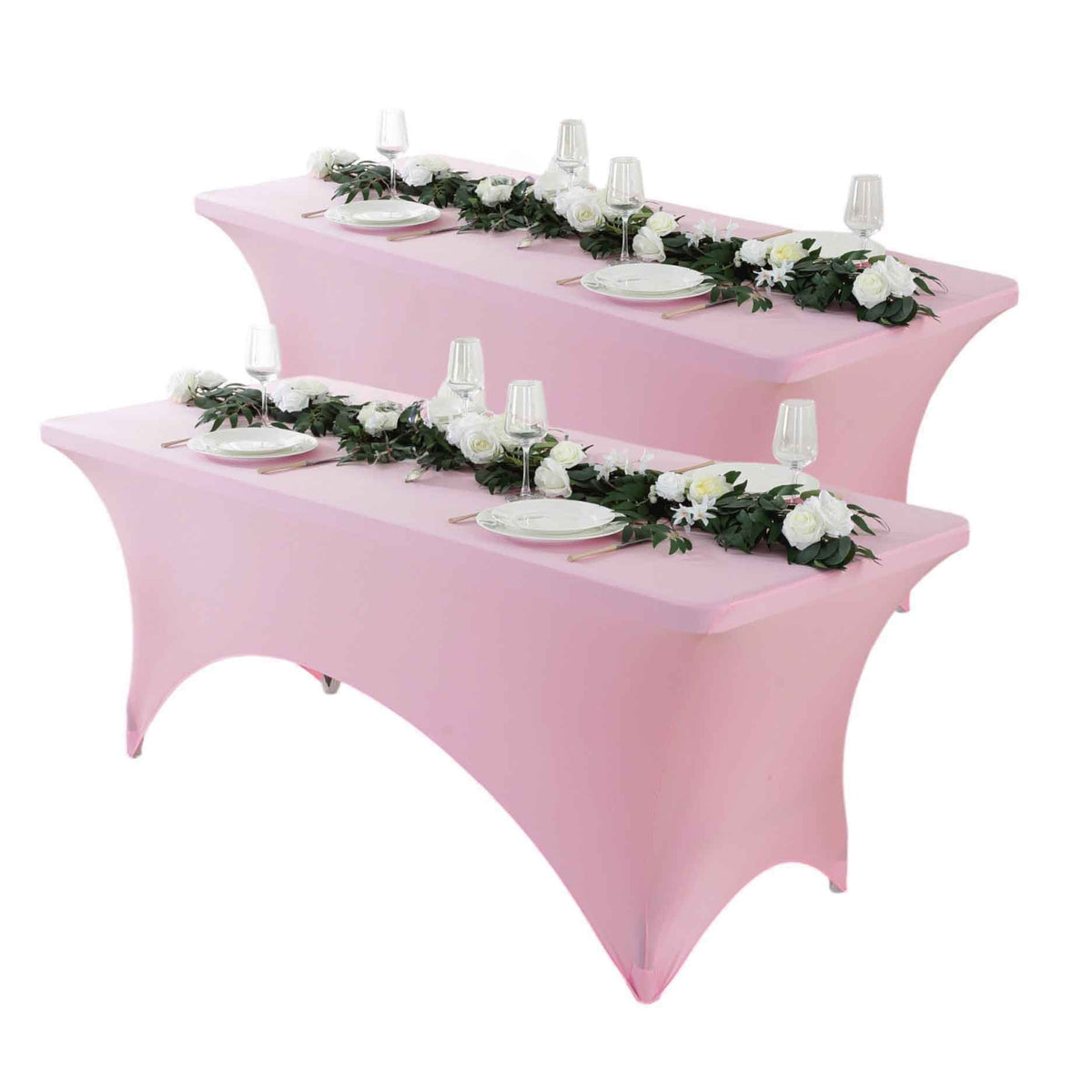 Spandex Tablecloth Fitted Stretch Table Cover 4ft 6ft 8ft - Wrinkle-Free Rectangle Table Cloth for Wedding, Party, Event, Banquet - 2-Pack Multi-Color Options White Black Navy Blue Pink