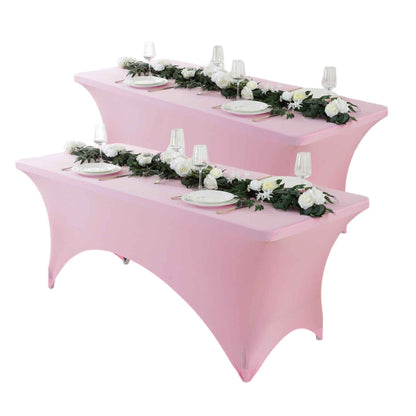 Spandex Tablecloth Fitted Stretch Table Cover 4ft 6ft 8ft - Wrinkle-Free Rectangle Table Cloth for Wedding, Party, Event, Banquet - 2-Pack Multi-Color Options White Black Navy Blue Pink