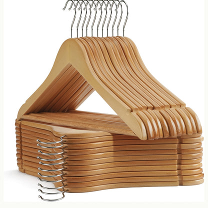 Solid Wood Clothes Hangers 10/20/30 Pack – Heavy-Duty Non-Slip Coat Hangers for Jackets, Dresses & Suits, Space-Saving Sturdy Wooden Closet Organizer for Home, Office & Hotel Wardrobe, Champagne