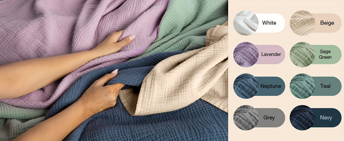 100% Cotton Muslin Blanket 6 Layer Breathable Lightweight Soft Gauze Throw Blanket All Season – Twin Queen King Throw for Couch Bed Sofa Machine Washable Navy Sage Green Lavender Teal Beige White Grey Blue