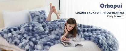 Faux Rabbit Fur Throw Blanket - Ultra Soft Plush Fleece Blanket for Bed Couch Sofa, Warm Fuzzy Blanket in Multiple Colors & Sizes, Throw Twin Queen King, Cozy Bedroom Living Room Blanket