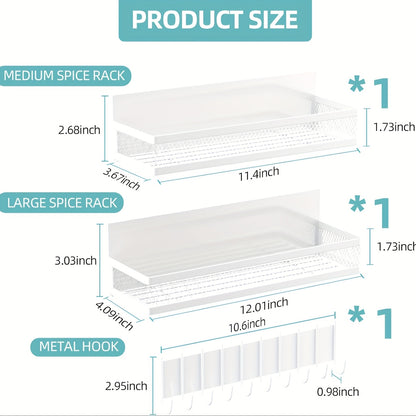 Magnetic Spice Rack for Refrigerator - Movable Metal Fridge Shelf Organizer with 8 Hooks, Multi-Purpose Magnetic Seasoning Rack for Kitchen Side Wall Storage, Space-Saving, Black White 3 5 Pack
