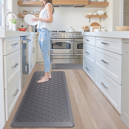 Anti Fatigue Kitchen Mat 2 Piece Set Non-Slip Cushioned Floor Mats for Standing – Thick Comfort Mat for Kitchen Sink Office Laundry Room – Black Chocolate Grey Khaki 17.3x29 & 17.3x47 or 17.3x59 Inch