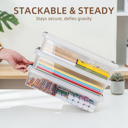 Stackable Storage Boxes with Lids Clear Plastic 5-Pack Waterproof Clip-On Organizer for Craft Supplies Beads Sewing Art Office Home