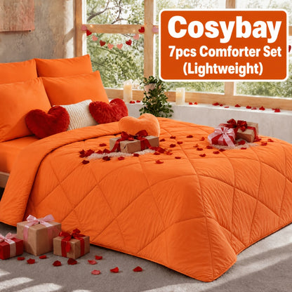 Pinch Pleated Comforter Set Queen King Full – 7 Piece Bed in a Bag with Sheets Pillowcases Pillow Shams, Hypoallergenic Down Alternative Microfiber Bedding 33 Colors All Season