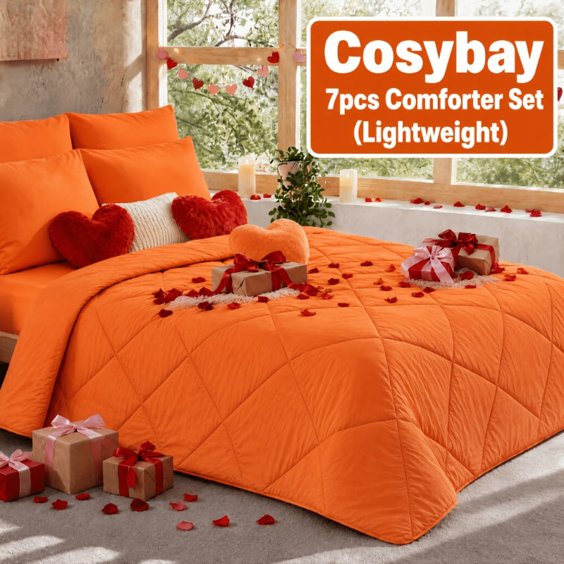 Pinch Pleated Comforter Set Queen King Full – 7 Piece Bed in a Bag with Sheets Pillowcases Pillow Shams, Hypoallergenic Down Alternative Microfiber Bedding 33 Colors All Season