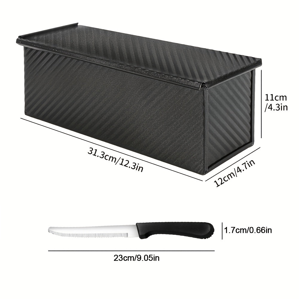 Pullman Loaf Pan with Lid Extra Large 12.3x4.7x4.3 Inch – Sandwich Bread Pan with Vent Holes & Bread Knife, Non-Stick Baking Pan for Square Loaf, 1 or 2 Pack, Gold & Black