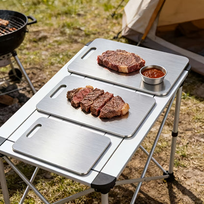 Metal Cutting Board Set 3 Pieces, Stainless Steel Chopping Board Dual-Sided for Kitchen, Portable Non-Slip Cutting Boards for Meat Vegetables Bread Fruit, Easy Clean Dishwasher Safe Kitchen Boards