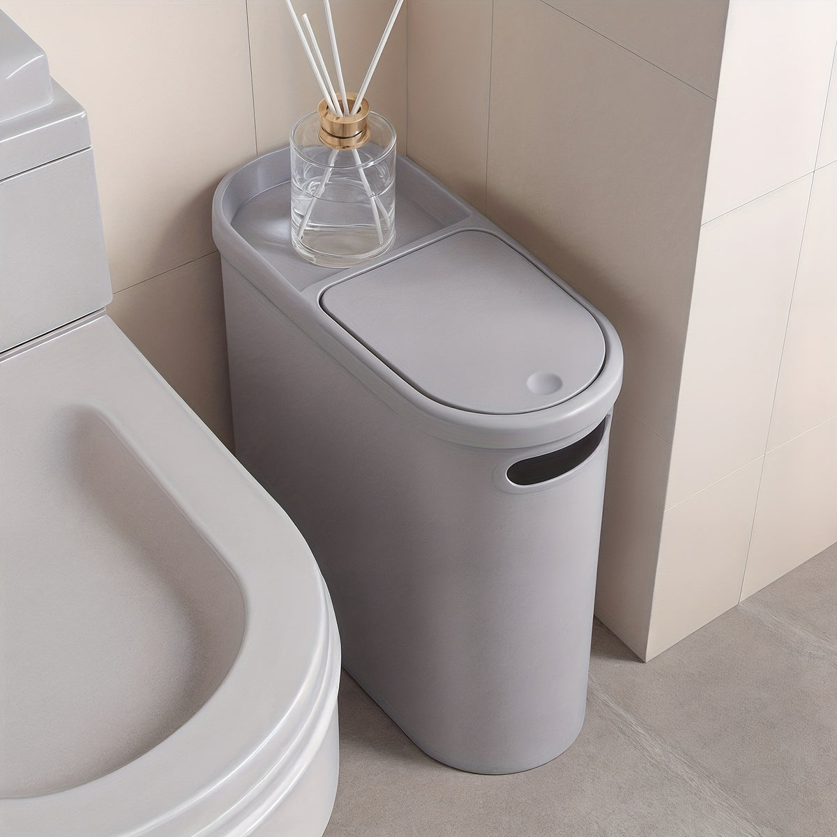 Small Bathroom Trash Can Plastic Wastebasket with Built-In Handles – Compact Rustproof Space-Saving Bin for Bathroom Laundry Office 1 or 2 Pack