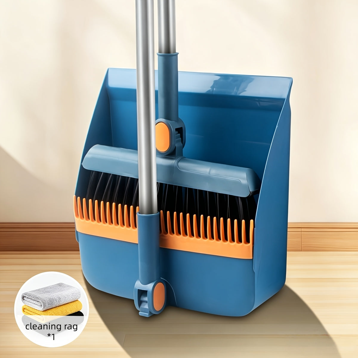 3-in-1 Upright Broom and Dustpan Set with Long Handle, Comb Teeth Dustpan, Garbage Bag Holder – Indoor Outdoor Floor Sweeping Brush Kit for Kitchen Balcony Patio Garage