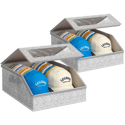 Stackable Baseball Cap Storage Box Organizer, Holds 24 Caps Per Box, Dustproof Cardboard Hat Box with Lid, Space-Saving Hat Organizer for Closet, Stores Hats, Socks, Underwear & Toys, Men & Women, Gray