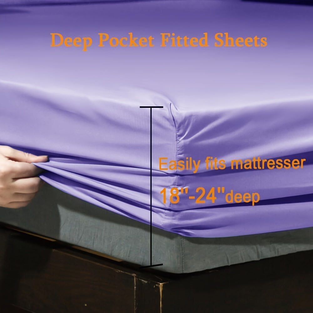 Microfiber Bed Sheet Set 4 Piece – 1800 Thread Count Deep Pocket Sheets for 18-24 Inch Mattress, Wrinkle-Free Soft Bedding Set, Twin XL Full Queen King, 12 Colors, Hotel Quality Bedroom Sheets