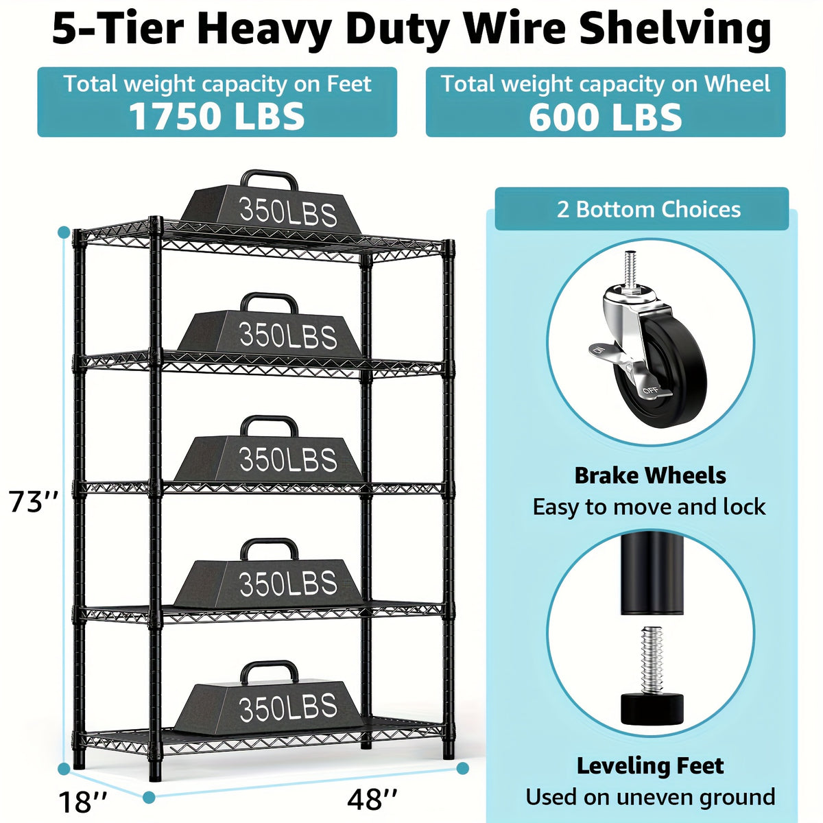 Heavy Duty Adjustable Metal Storage Shelving Unit 4 & 5 Tier - Garage, Pantry, Kitchen & Workshop Organizer Rack, Tool-Free Assembly, Industrial Steel Shelf for Home & Commercial Use
