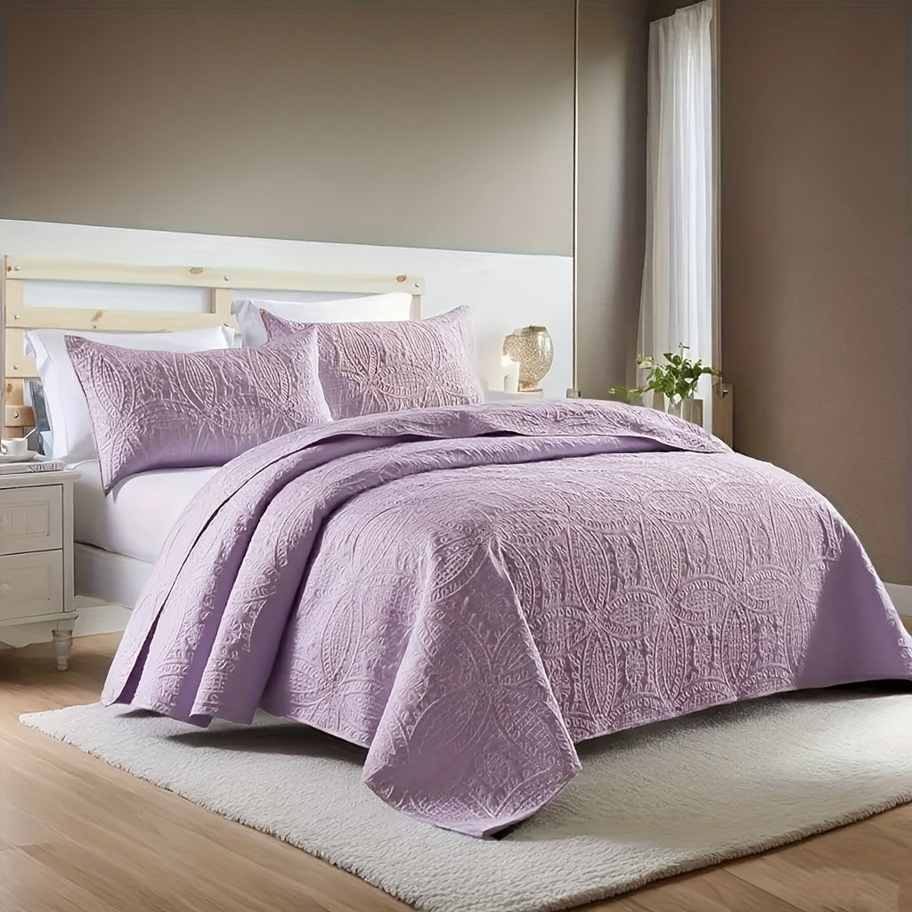 Quilt Set 3 Piece Soft Lightweight Bedding Set with 2 Pillowcases, Thin Comforter Set for Bedroom Guest Room Full Queen King, 10 Colors Washable Bed Quilt Cover Set