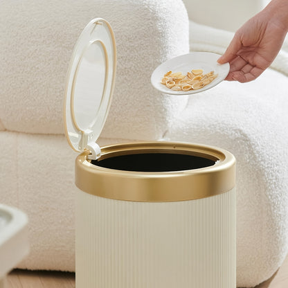 Oval Push Lid Trash Can 3.17gal 4.23gal Luxury Large Capacity Dual Inner Buckets Odor Sealing Modern Garbage Bin for Kitchen Bedroom Bathroom Living Room