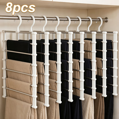 Space Saving Pants Hanger Foldable Multi-Layer 2/4/8-Pack – Stainless Steel Non-Slip Closet Organizer for Jeans, Leggings & Scarves, Stackable Clothes Rack for Bedroom Wardrobe