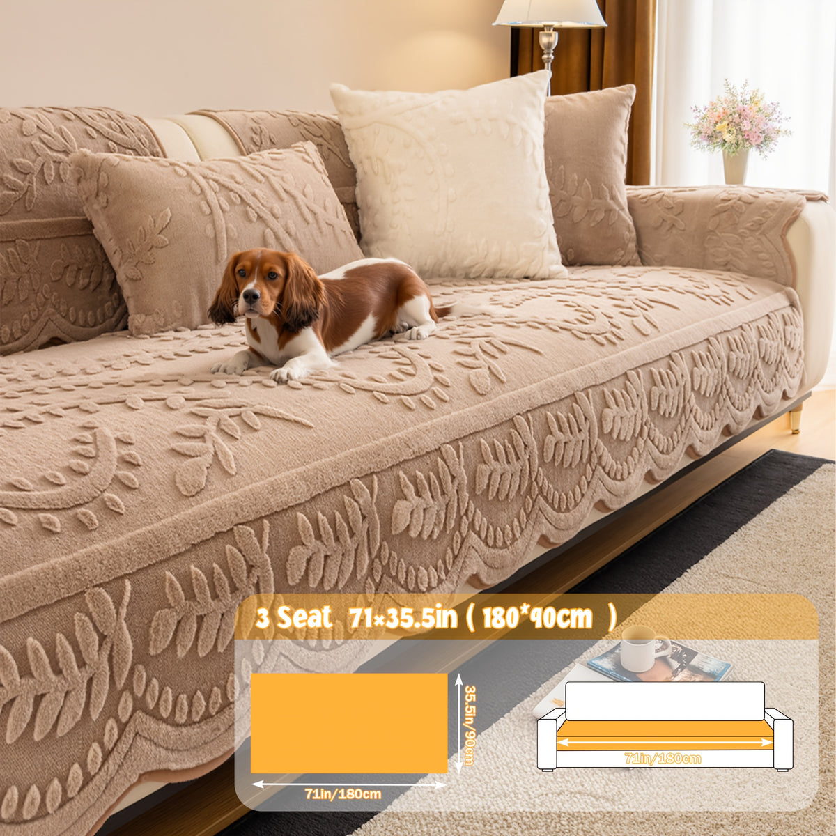 Faux Rabbit Fur Sofa Cover Plush Quilted Non-Slip Machine Washable Couch Protector for Pets – Fits 1 2 3 4 Seater Sofa, Sectional, Loveseat | Bedroom Living Room Office | Home Viaco