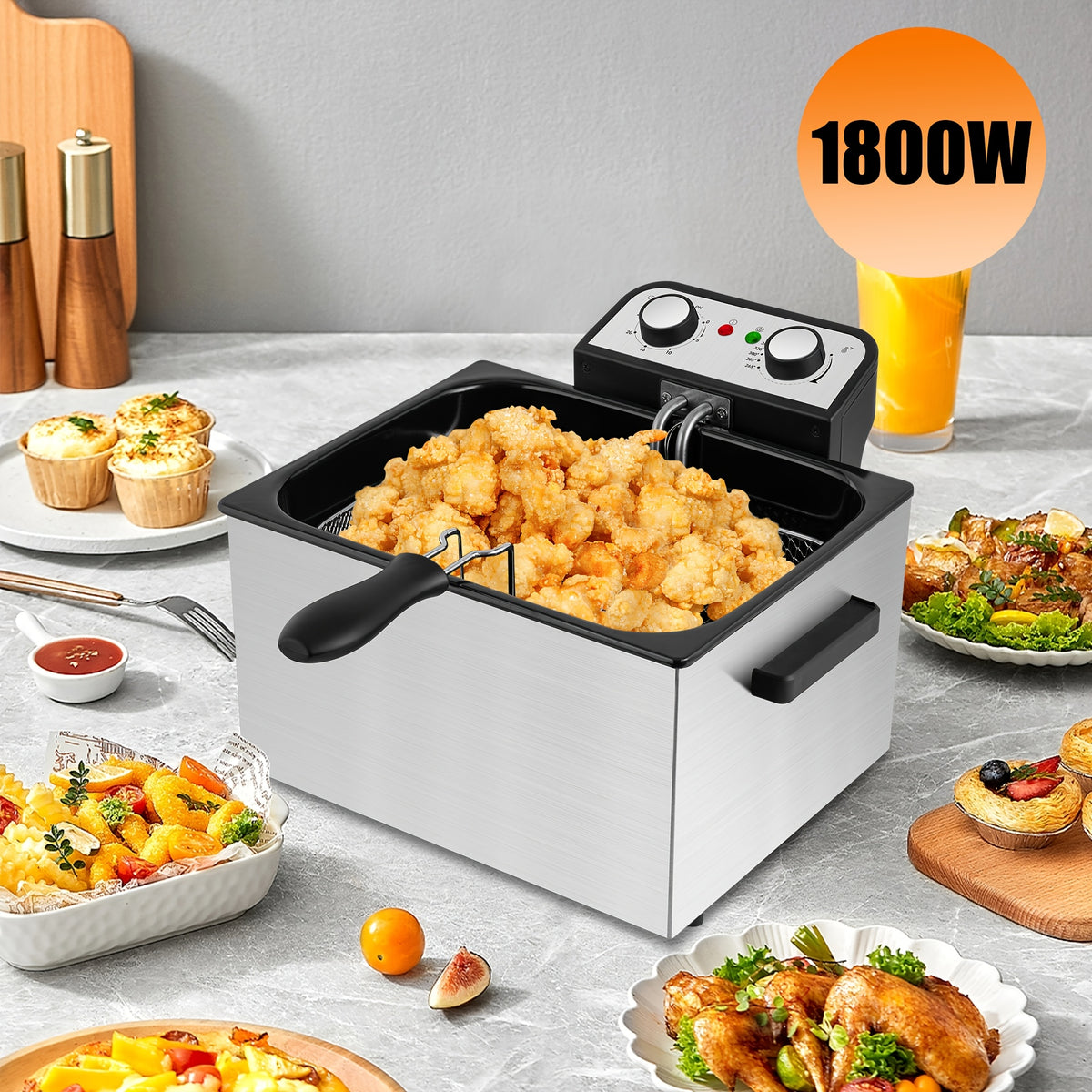 Home Deep Fryer with Basket Stainless Steel – 1.5L 2.5L 3L 6L Oil Fryer Adjustable Temperature 266–374°F Viewing Window Lid Cool-Touch Handle Easy Clean Kitchen Cooking Appliance