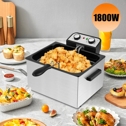 Home Deep Fryer with Basket Stainless Steel – 1.5L 2.5L 3L 6L Oil Fryer Adjustable Temperature 266–374°F Viewing Window Lid Cool-Touch Handle Easy Clean Kitchen Cooking Appliance