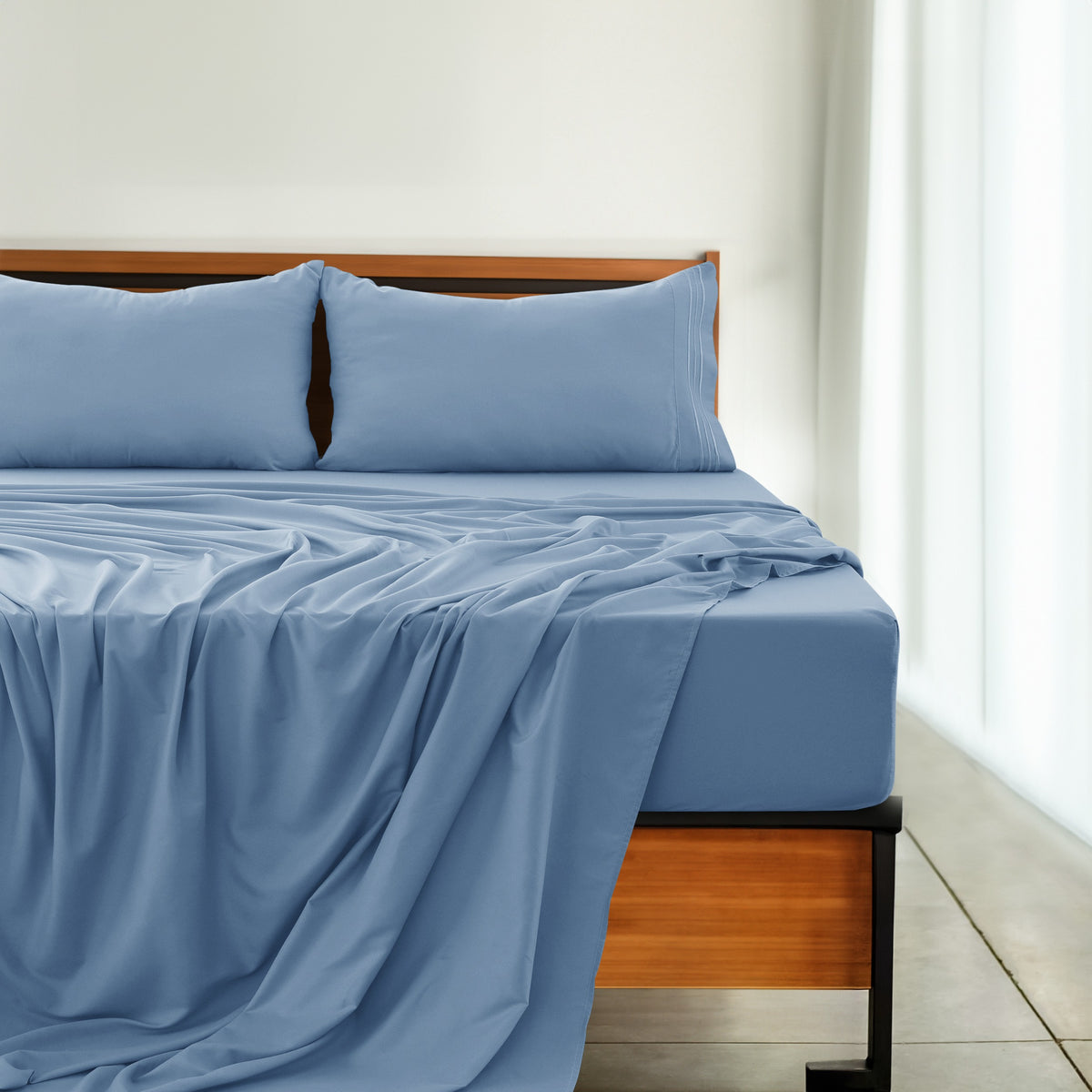 Soft Microfiber Bed Sheet Set 4-Piece 1800 Series 16 Inch Deep Pocket Hotel Luxury Cooling Sheets with Embroidered Pillowcases, Fade & Shrink Resistant, Twin to Cal King, 20 Colors