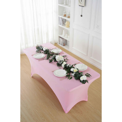 Spandex Tablecloth Fitted Stretch Table Cover 4ft 6ft 8ft - Wrinkle-Free Rectangle Table Cloth for Wedding, Party, Event, Banquet - 2-Pack Multi-Color Options White Black Navy Blue Pink