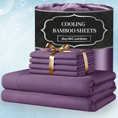 Bamboo Bed Sheet Set Extra Deep Pocket – 4 & 6 Piece Breathable Cooling Fitted Sheet Set, Soft Wrinkle-Free Hotel Luxury Bedding for Hot Sleepers, Twin Full Queen King Size with Pillowcases