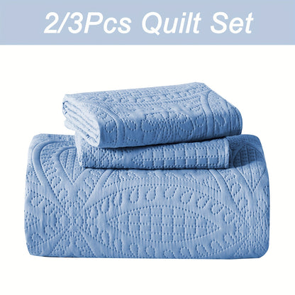 Quilt Set Queen Size 2/3 Piece Lightweight Microfiber Bedspread Soft Cool Coin Pattern Coverlet for All Seasons – Modern Summer Quilt with Pillow Cases for Bedroom Family Gift