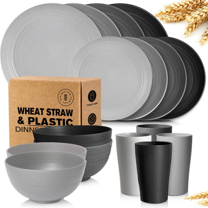 Wheat Straw Dinnerware Set Unbreakable Multicolor – 4 / 16 / 32 Piece Lightweight Dish Set with Dinner Plate, Dessert Plate, Bowl & Cup | Dishwasher Safe, Perfect for Camping, Everyday Use & Gifts | Home Viaco