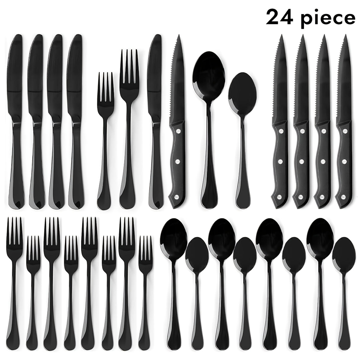 Stainless Steel Silverware Set Flatware Set with Forks Spoons Knives - Mirror Polished Cutlery Set Service for 4, 6 or 12 - Modern Dishwasher Safe Flatware for Kitchen, Dining, Party, Restaurant