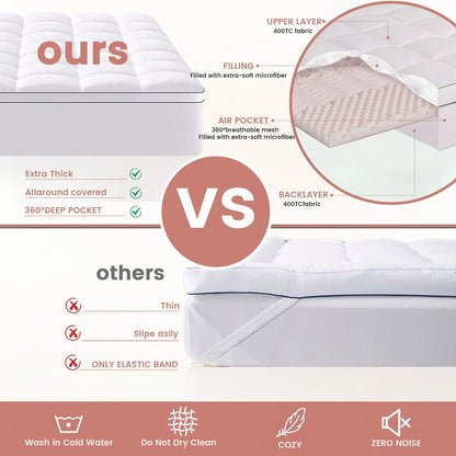 Cooling Mattress Protector Quilted Waterproof Deep Pocket Mattress Pad Cover Twin Full Queen King Cal King – Stretchy 8-21" Fitted Sheet Style