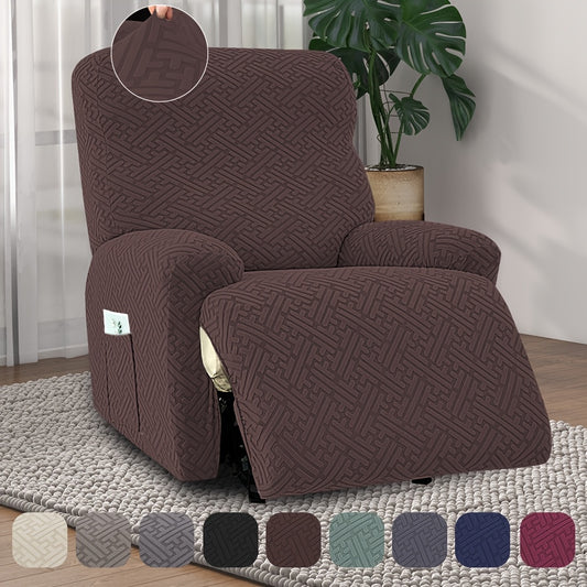 Stretch Recliner Cover with Pocket – 4 Season Washable Recliner Slipcover, Soft Jacquard Knit Fabric, Anti-Slip Sofa Chair Protector for Living Room, 9 Colors