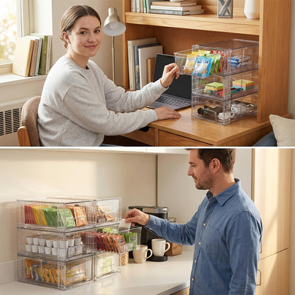 Clear Acrylic Stackable Storage Drawers with Handles – Refrigerator & Pantry Organizer Bins for Fridge, Kitchen Cabinet, Bathroom, Under Sink – 4, 6, 8, 10 Pack