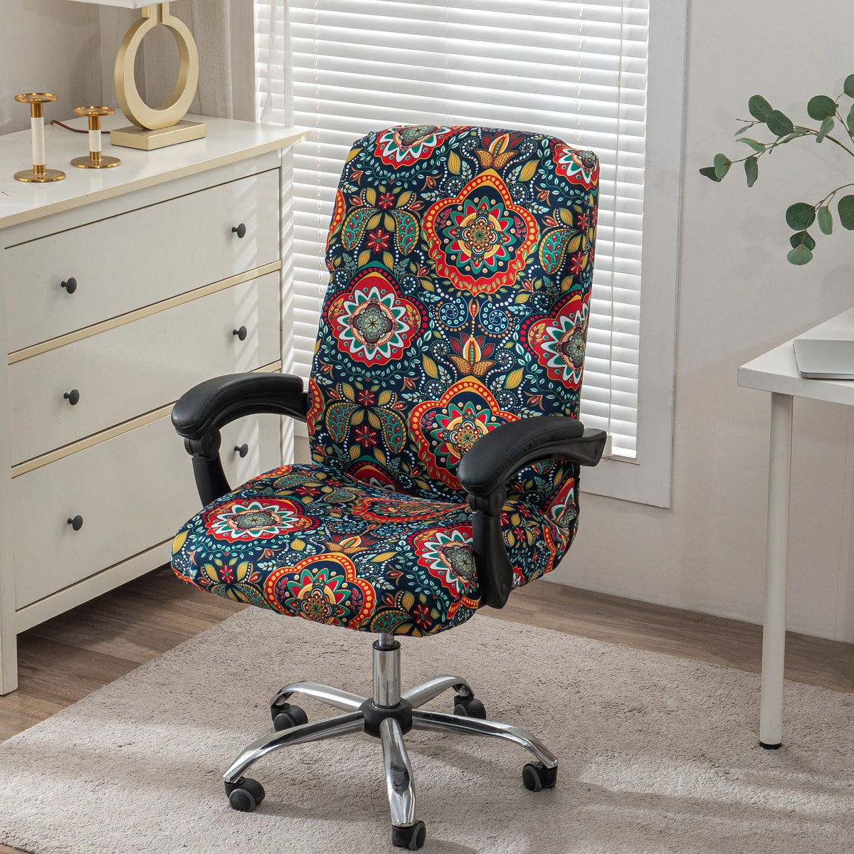 Stretch Printed Office Chair Cover | Universal Spandex Desk Chair Slipcover with Zipper | Removable Washable Anti-Dust Chair Protector, Multiple Colors