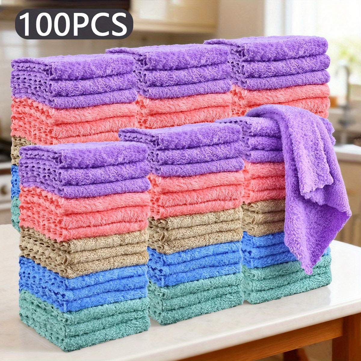 Soft Absorbent Washcloths Bulk Set 40/60/100 Pcs – Quick-Dry Compact Square Face Towels for Bathroom Home Bathing 8.8x8.8in